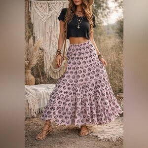 ☮️Peace Pink & Black Cotton Maxi Skirt size small